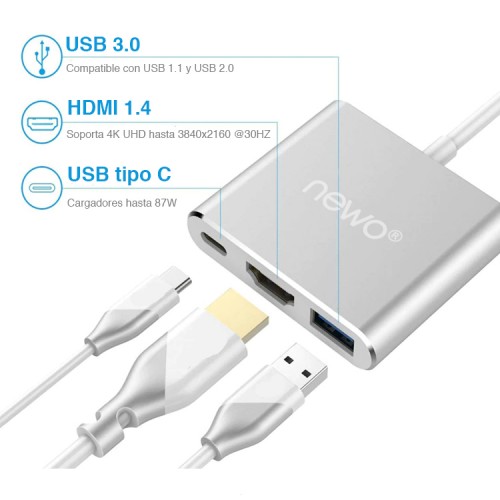 Adaptador USB C a HDMI / USB type C / USB 3.0 4k 30HZ Adaptador USB C a HDMI / USB type C / USB 3.0 4k 30HZ