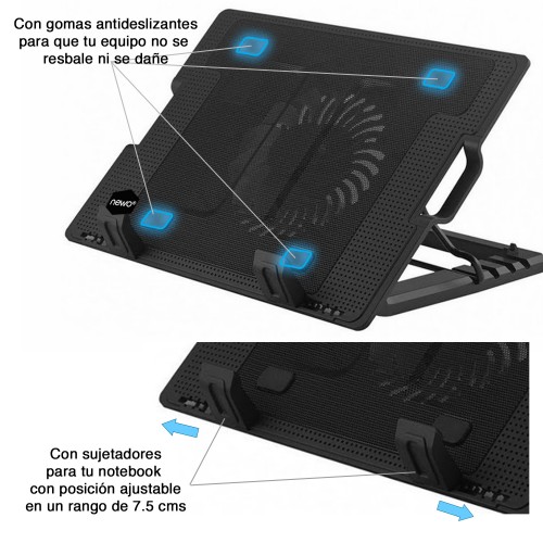 Ventilador base notebook pasacables Newo NW-638B Ventilador base notebook pasacables Newo NW-638B