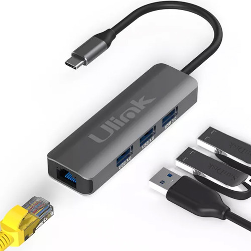 Adaptador USB C a LAN RJ45 Gigabit y 3 USB 3.0 Adaptador USB C a LAN RJ45 Gigabit y 3 USB 3.0