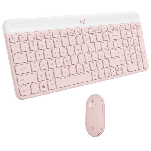 Teclado rosado Logitech con mouse inalámbrico 