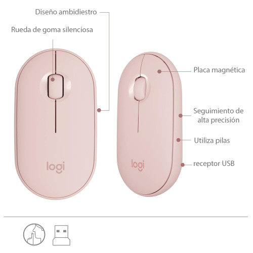 Teclado rosado Logitech con mouse inalámbrico 