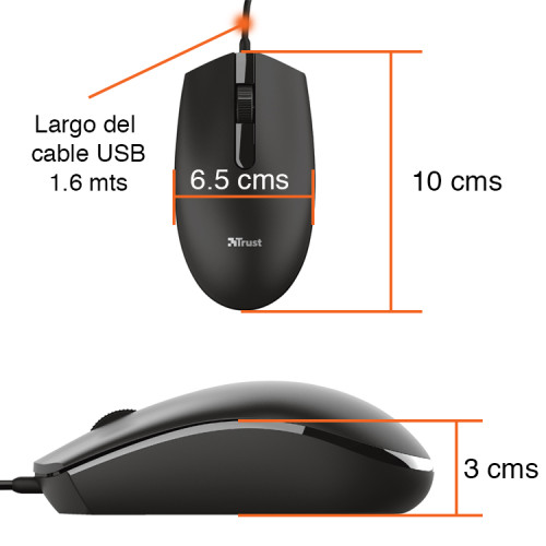 Mouse USB cable 1200 dpi Negro Ambidiestro Trust