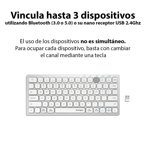 Teclado inalámbrico blanco Kensington Bluetooth y 2.4Ghz Teclado inalámbrico blanco Kensington Bluetooth y 2.4Ghz