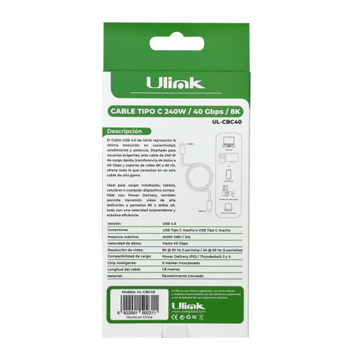 Cable USB C video y carga 240W 8K de 1.8 metros