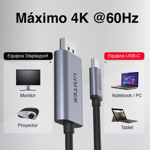 Cable USB C a Displayport 1.2 4K 60Hz 2 mts Cable USB C a Displayport 1.2 4K 60Hz 2 mts