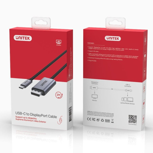 Cable USB C a Displayport 1.2 4K 60Hz 2 mts Cable USB C a Displayport 1.2 4K 60Hz 2 mts