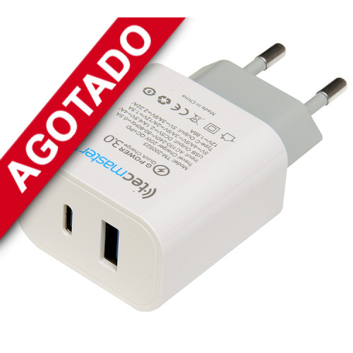 Cargador USB C y USB Carga Rápida 20W certificado SEC