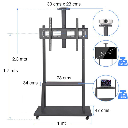 Soporte TV con ruedas Pedestal Móvil 100" Soporte TV con ruedas Pedestal Móvil 100"