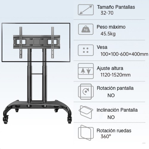 Soporte Pedestal TV móvil con ruedas hasta 70" Soporte Pedestal TV móvil con ruedas hasta 70"