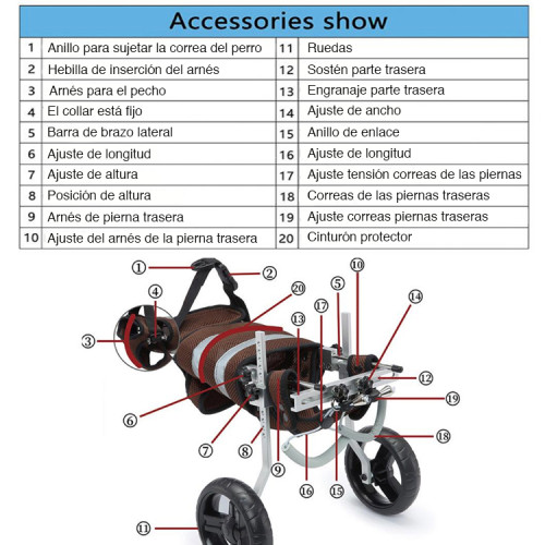 Silla Ruedas perro XS y S ajustable 4 a 9 KG 
