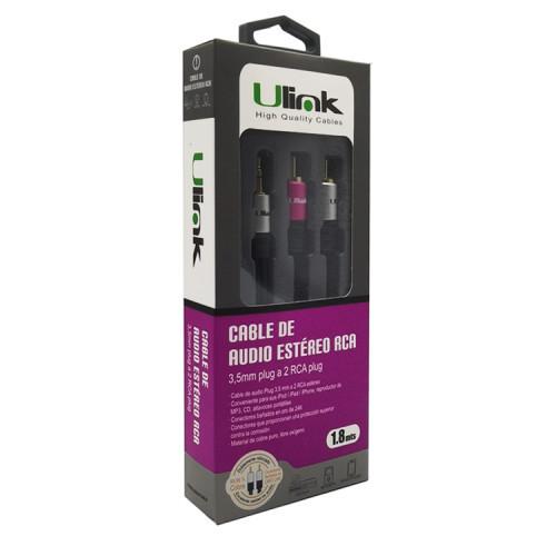 Cable Audio 3.5mm auxiliar plug a 2 RCA 1.80 mts
