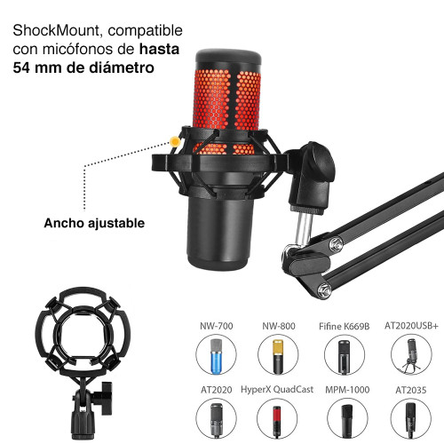 Brazo micrófono Hyperx Quadcast con antipop y aro led