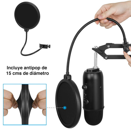 Brazo micrófono Hyperx Quadcast con antipop y aro led