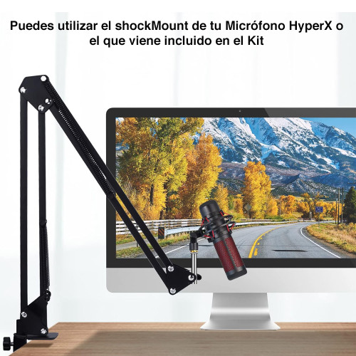 Brazo micrófono Hyperx Quadcast con antipop y aro led
