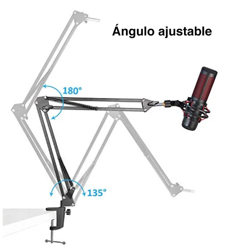 Brazo micrófono Hyperx Quadcast con antipop y aro led