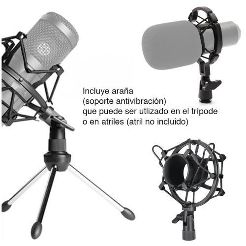 Trípode micrófono escritorio con araña shockmount
