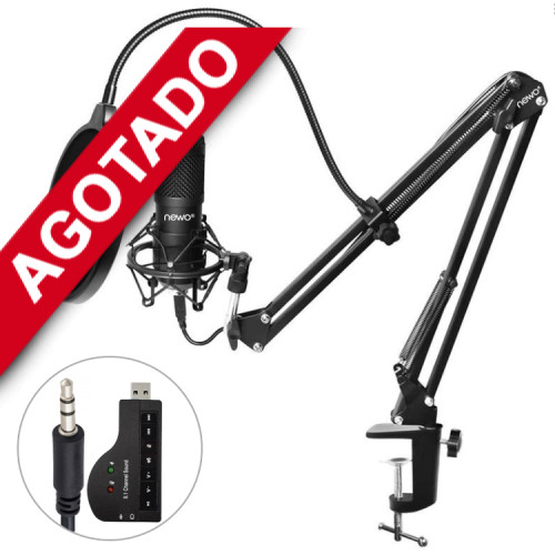 Kit Micrófono condensador atril y tarjeta sonido USB