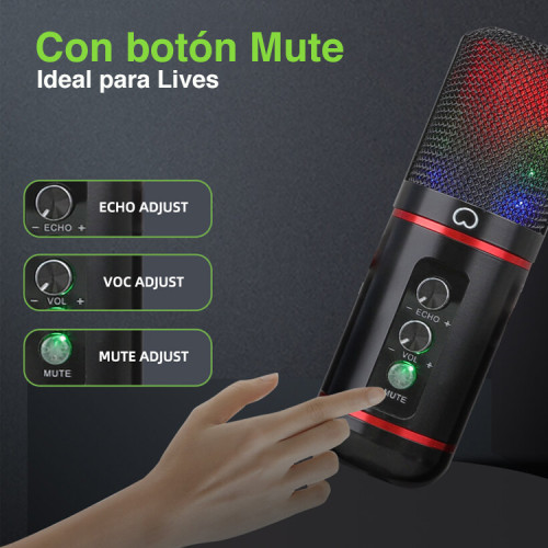 Micrófono condensador USB RGB Podcast y Lives Micrófono condensador USB RGB Podcast y Lives