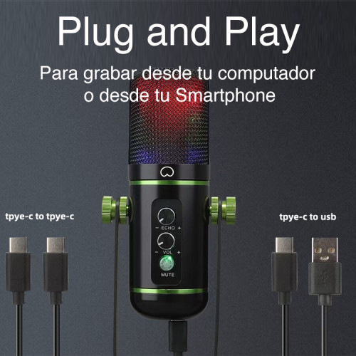 Micrófono condensador USB RGB Podcast y Lives Micrófono condensador USB RGB Podcast y Lives