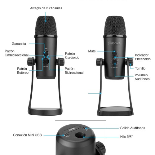 Micrófono Boya PM700 Multipatrón Condensador USB Micrófono Boya PM700 Multipatrón Condensador USB