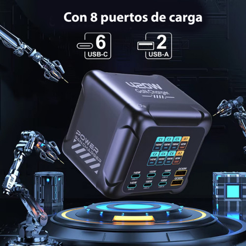 Cargador múltiple 8 puertos USB C y USB GaN 420W