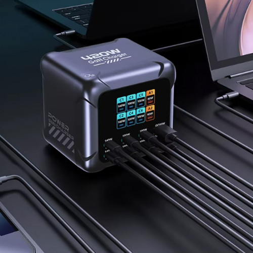 Cargador múltiple 8 puertos USB C y USB GaN 420W