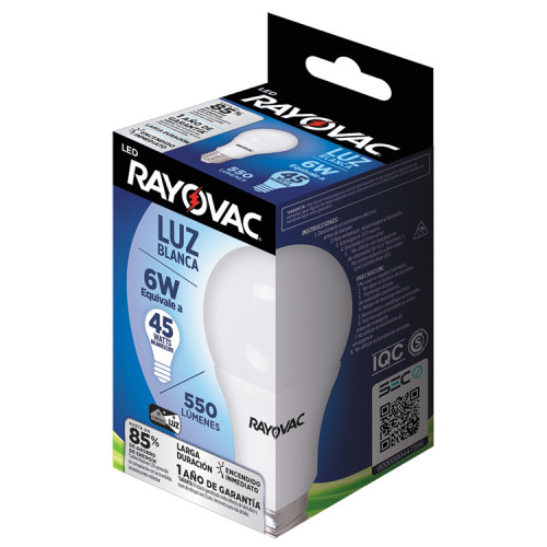 Ampolleta Led Fría 6W 550lm E27 con certificación SEC