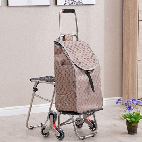 Carrito compras plegable asiento ruedas escalera Café