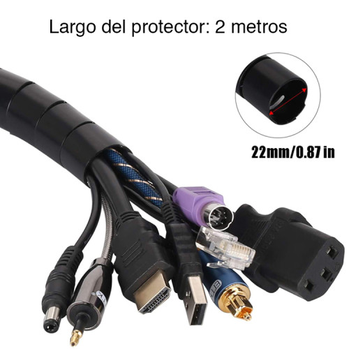 Protector organizador de cables 2 mts negro Protector organizador de cables 2 mts negro