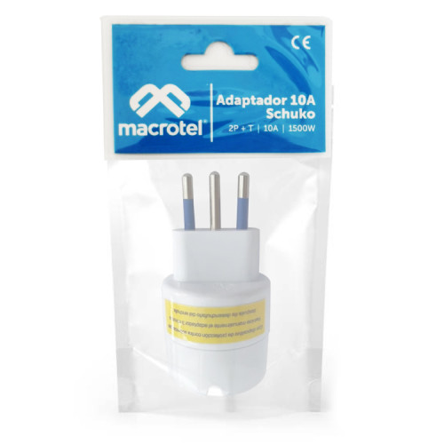 Adaptador eléctrico Schuko 10A Máx 1500W Adaptador eléctrico Schuko 10A Máx 1500W