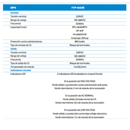 Protector de voltaje 6600W 30A 4HP bornera temp 220V
