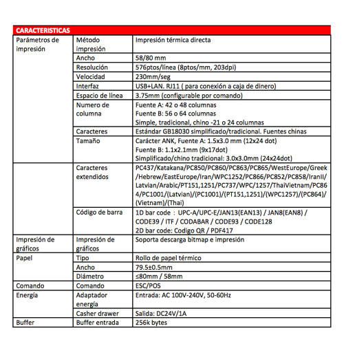 Impresora térmica USB y Lan 80mm boletas