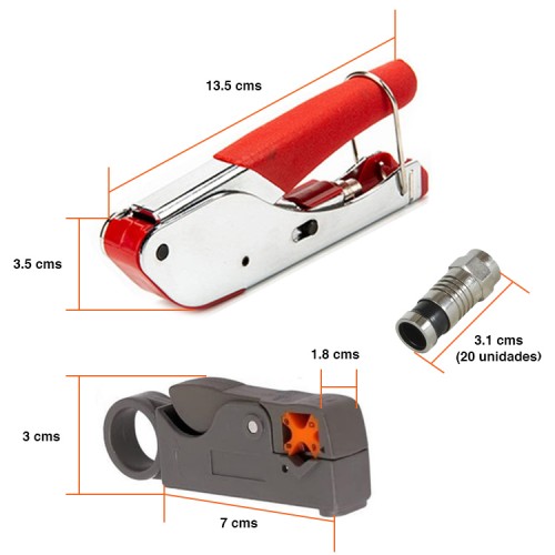 Kit crimpeadora pelacable Coaxial + 20 conectores RG6 Kit crimpeadora pelacable Coaxial + 20 conectores RG6