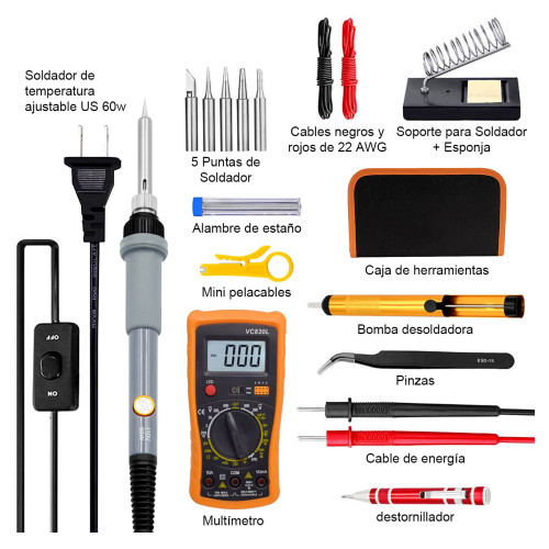 Kit 27 herramientas electrónica cautín tester destornillador