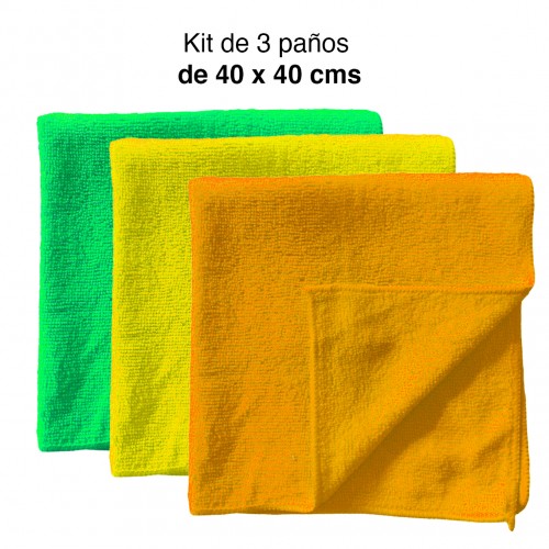 Paños microfibra limpieza 3 unidades 40 x 40 cms Paños microfibra limpieza 3 unidades 40 x 40 cms