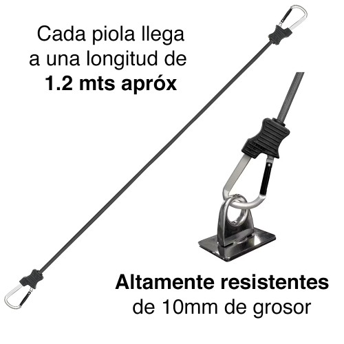 Piola cuerda Elasticada Mosquetón gancho Pack 2