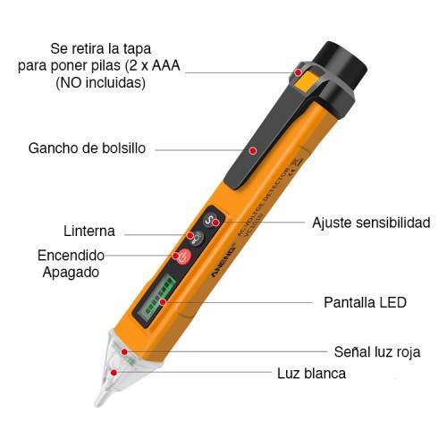 Detector voltaje corriente eléctrica sin contacto 12V a 1000V Detector voltaje corriente eléctrica sin contacto 12V a 1000V