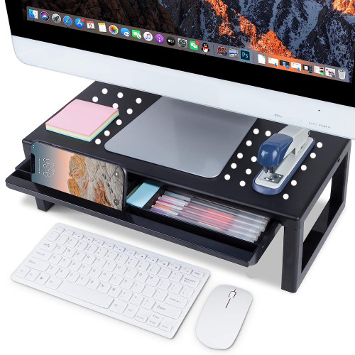 Alzador Monitor Pantalla Notebook con cajón y soporte celular
