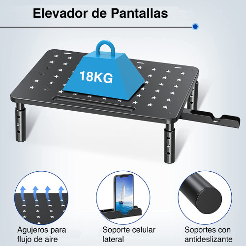 Elevador Base Alzador monitor con soporte celular metal Elevador Base Alzador monitor con soporte celular metal