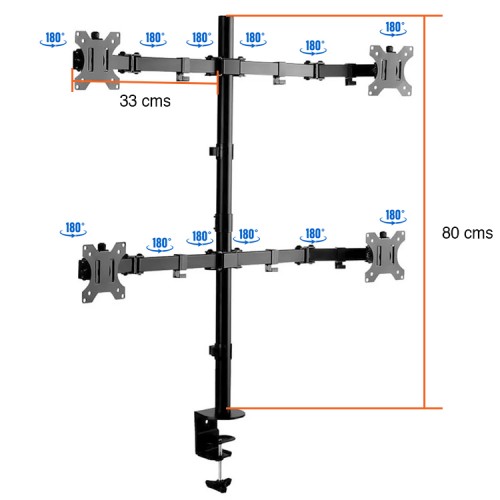 Soporte 4 Monitores pantallas escritorio 13 a 27 pulgadas Soporte 4 Monitores pantallas escritorio 13 a 27 pulgadas