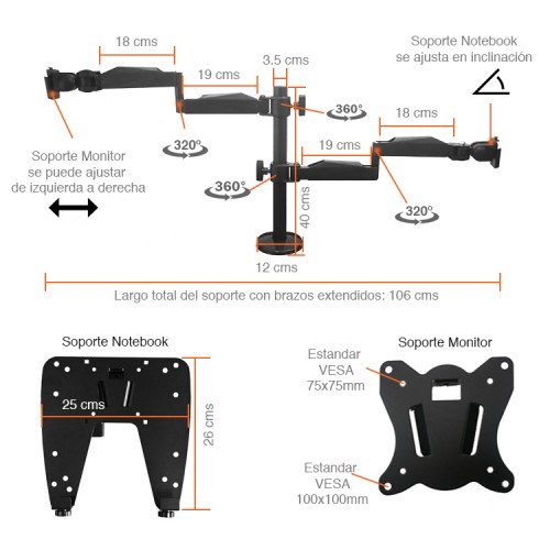 Soporte Monitor y Notebook brazo escritorio B49 Soporte Monitor y Notebook brazo escritorio B49