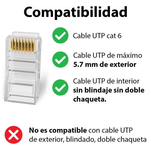 Conectores RJ45 Bolsa 100 unidades para cable cat 6