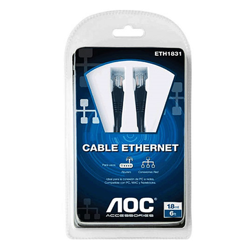 Cable de red 1.8 metros cat 5e color Negro AOC Cable de red 1.8 metros cat 5e color Negro AOC